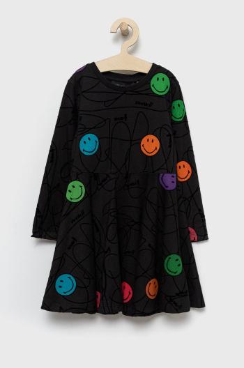 Dievčenské bavlnené šaty Desigual čierna farba, mini, áčkový strih