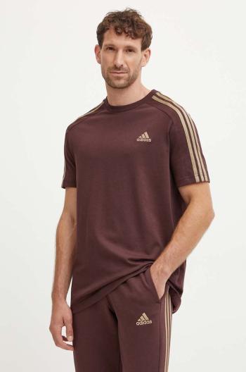 Bavlnené tričko adidas Essentials pánske, hnedá farba, vzorované, IX0158