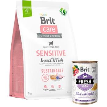 Brit Care Dog Sustainable s hmyzom a rybou Sensitive 3 kg + Brit Fresh Veal with millet 400 g (KRMP1251bun)