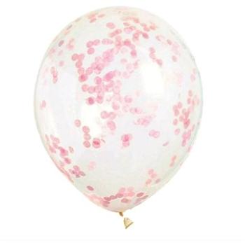 Balóniky 30cm – priehľadné s ružovými konfetami – 6 ks (11179581177)