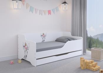 Detská posteľ s chrbtom LILU 160 x 80 cm - Srnka s motýlikom  DEER DOE BUTTERFLY posteľ + prístelok B - pravá strana (zábrana)