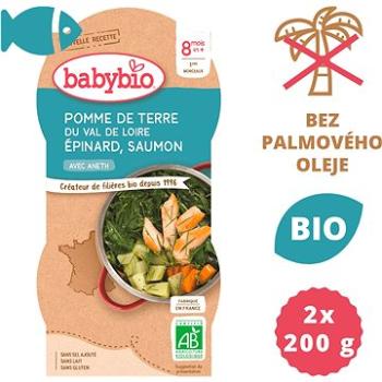 BABYBIO, Zemiaky a špenát s lososom a ryžou, 2× 200 g (3288131520568)