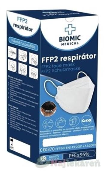 BIOMIC Respirátor FFP2, 3-panelový, pudrovo ružový, 20ks