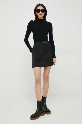 Semišová sukňa Pepe Jeans Ruth čierna farba, mini, rovný strih
