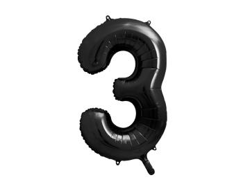 PartyDeco Fóliový balón narodeninové číslo 3 čierny 86 cm
