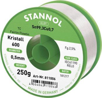 Stannol Kristall 600 Fairtin spájkovací cín bez olova bez olova Sn99,3Cu0,7 250 g 0.5 mm