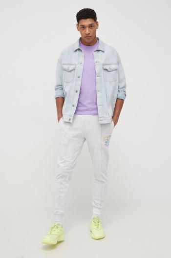 Bavlnené nohavice Tommy Jeans pánske, šedá farba, s potlačou