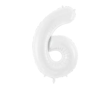 PartyDeco Balónik fóliový narodeninové číslo 6 biely 86 cm