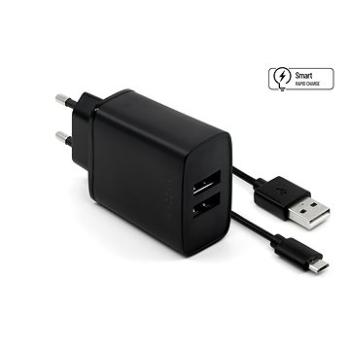 FIXED Smart Rapid Charge 15 W s 2× USB výstupom a USB/micro USB káblom 1 m čierna (FIXC15-2UM-BK)