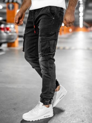 Czarne jeansowe joggery bojówki spodnie męskie slim fit Denley 31008W0