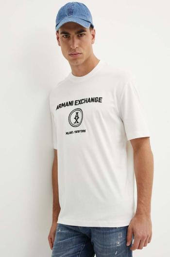 Bavlnené tričko Armani Exchange pánske, biela farba, s nášivkou, 6DZTLC ZJ9JZ