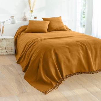 Blancheporte Ručne tkaný pléd alebo prikrývka, jednofarebné karamelová obliečka na vank. 63x63cm
