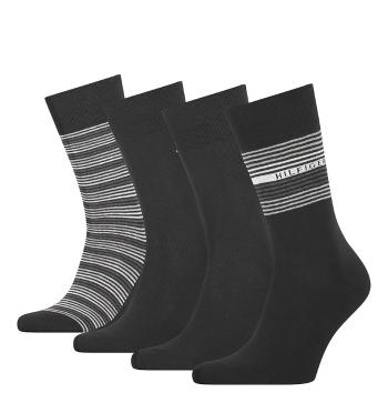 TOMMY HILFIGER - 4PACK TH men stripe tin black ponožky v darčekovom balení -43-46