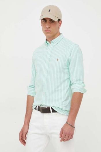 Bavlnená košeľa Polo Ralph Lauren pánska, zelená farba, regular, s golierom button-down