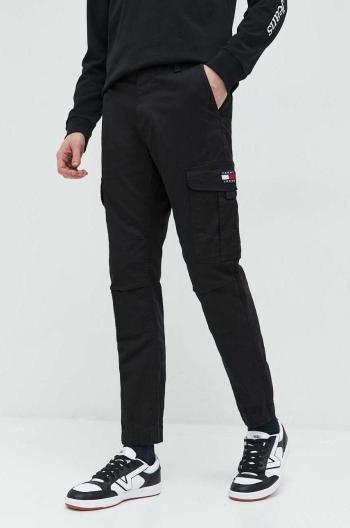Nohavice Tommy Jeans pánske, čierna farba, strih cargo