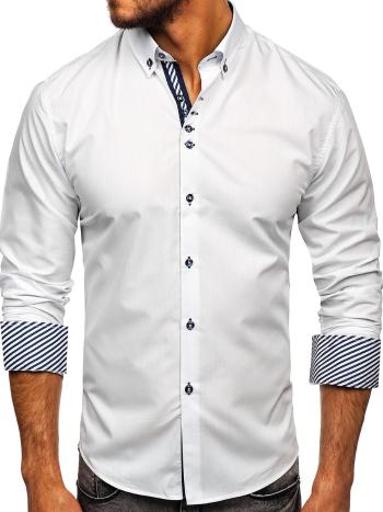 Biela pánska elegantná košeľa s dlhými rukávmi BOLF 5796