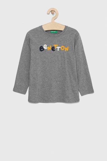 Detská bavlnená košeľa s dlhým rukávom United Colors of Benetton šedá farba, vzorovaný
