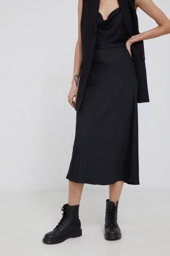 Sukňa Calvin Klein čierna farba, midi, áčkový strih