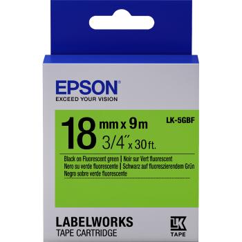 Epson LabelWorks LK-5GBF C53S655005 18mm x 9m, čierna tlač / zelený podklad, fluorescenčná, originálna páska