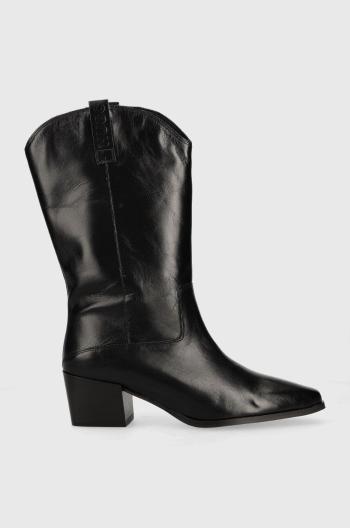 Kožené kovbojské topánky HUGO Kiara dámske, čierna farba, na podpätku, 50475469