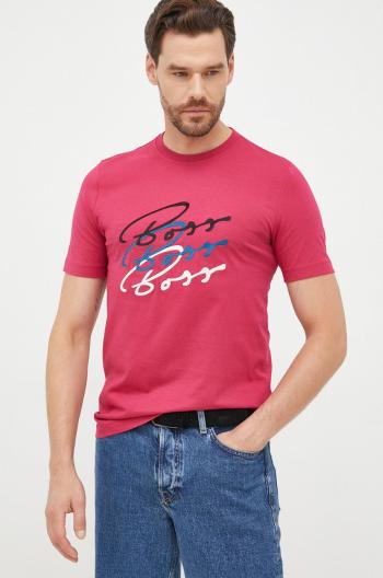 Bavlnené tričko BOSS ružová farba, s nášivkou