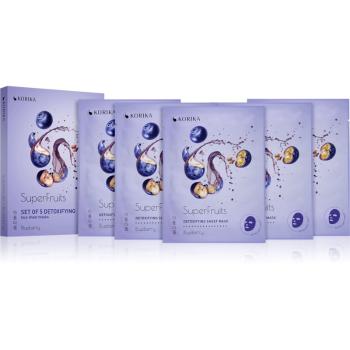 KORIKA SuperFruits Blueberry - Set of 5 Detoxifying Face Sheet Masks set pleťových masiek za zvýhodnenú cenu Blueberry (s detoxikačným účinkom)