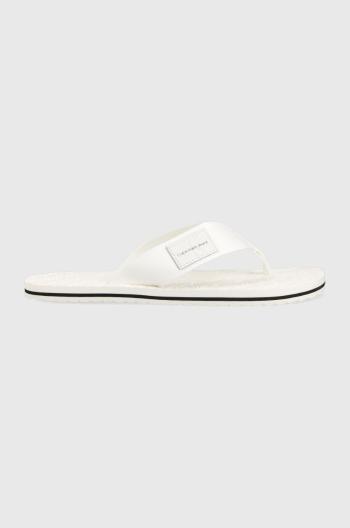 Žabky Calvin Klein Jeans BEACH SANDAL WOVEN PATCH pánske, biela farba