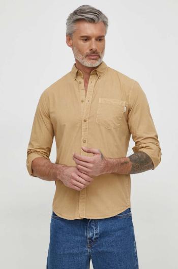 Bavlnená košeľa Pepe Jeans Prince pánska, béžová farba, regular, s golierom button-down, PM308270