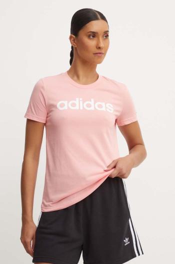 Bavlnené tričko adidas Essentials dámske, ružová farba, IY9190