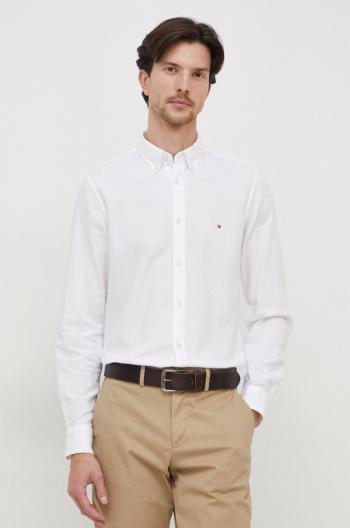 Bavlnená košeľa Tommy Hilfiger pánska,biela farba,slim,s golierom button-down,MW0MW33782