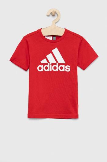 Detské bavlnené tričko adidas LK BL CO červená farba, s potlačou