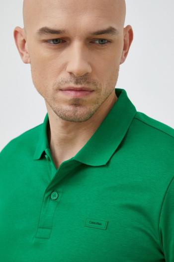 Bavlnené polo tričko Calvin Klein zelená farba, jednofarebné