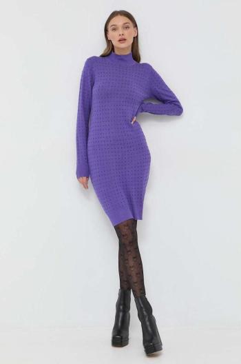 Šaty Karl Lagerfeld fialová farba, mini, rovný strih