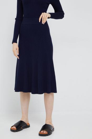 Vlnená sukňa Polo Ralph Lauren tmavomodrá farba, midi, áčkový strih