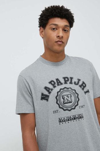 Bavlnené tričko Napapijri šedá farba, s potlačou