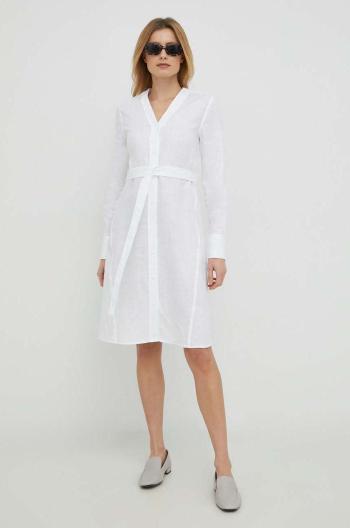 Ľanové šaty Calvin Klein biela farba, mini, rovný strih