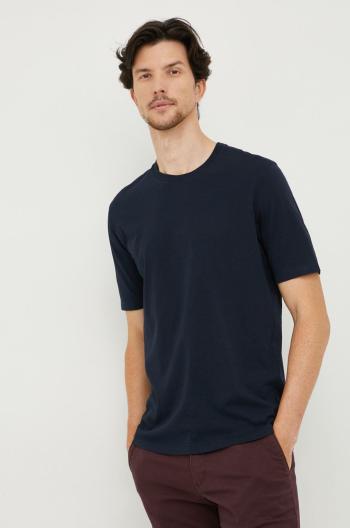 Bavlnené tričko Sisley tmavomodrá farba, jednofarebné