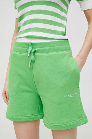 Šortky Tommy Hilfiger dámske, zelená farba, jednofarebné, vysoký pás