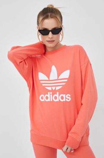 Bavlnená mikina adidas Originals HE9537 dámska, oranžová farba, s potlačou