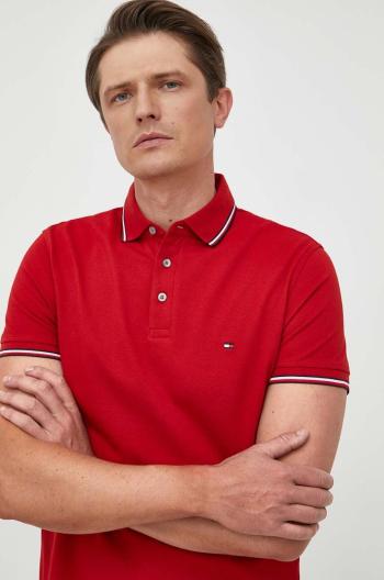 Polo tričko Tommy Hilfiger pánske, červená farba, vzorované