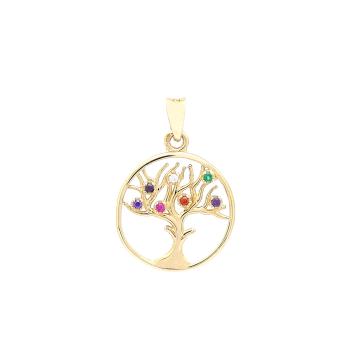 Zlatý prívesok strom života s farebnými zirkónmi v kruhu
