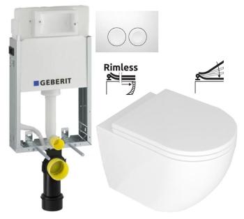 GEBERIT KOMBIFIXBasic vr. bieleho tlačidla DELTA 21 + WC REA Carlo Mini Basic Rimlesss + SEDADLO 110.100.00.1 21BI CB1