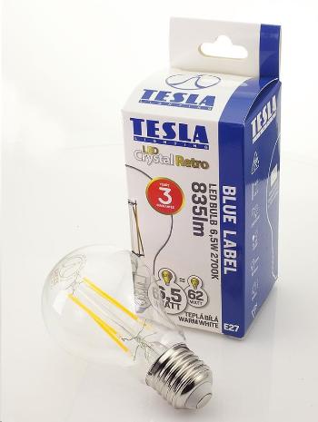 Teslá - LED žiarovka CRYSTAL RETRO BULB E27, 6, 5W, 230V, 835lm, 25 000h, 2700K teplá biela, 360 °, číra