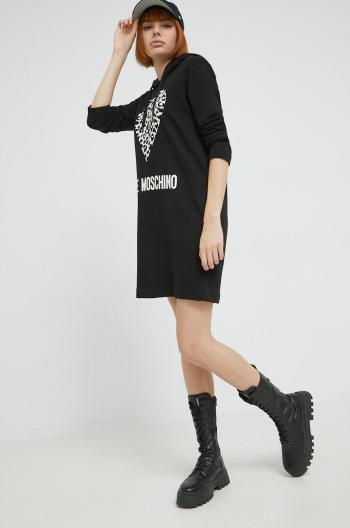 Bavlnené šaty Love Moschino čierna farba, mini, rovný strih