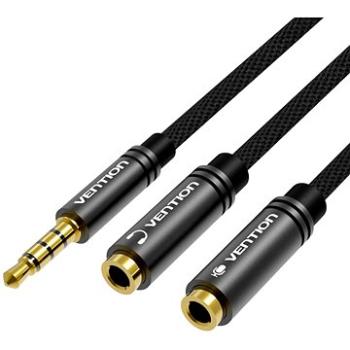 Vention Fabric Braided 3,5 mm Male to 2× 3,5 mm Female Stereo Splitter Cable 0,3 m Black Metal Type (BBMBY)
