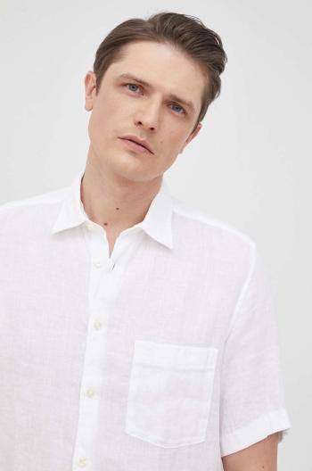 Ľanová košeľa Marc O'Polo pánska, biela farba, regular, s klasickým golierom
