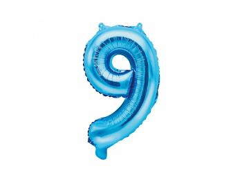 PartyDeco Fóliový balón Mini - Číslo 9 modrý 35cm