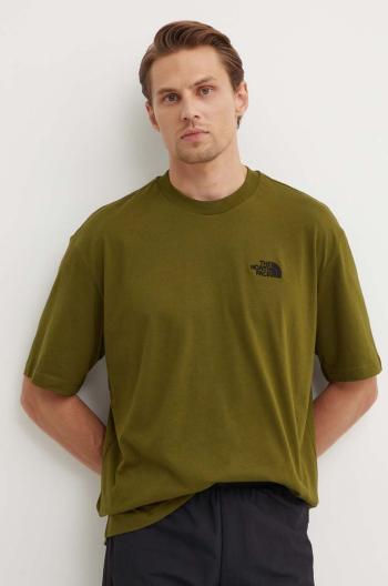 Bavlnené tričko The North Face M S/S Essential Oversize Tee pánske, zelená farba, s nášivkou, NF0A87NRPIB1