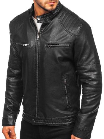 Čierna pánska zateplená motorkárska koženková bunda Bolf 92530