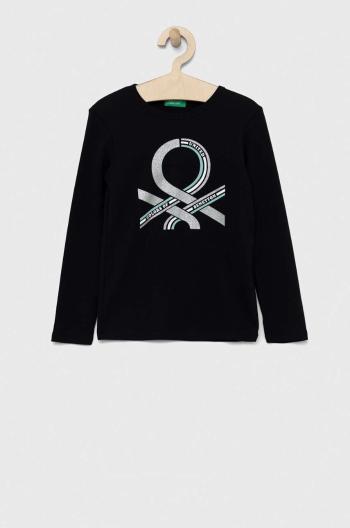 Detská bavlnená košeľa s dlhým rukávom United Colors of Benetton čierna farba